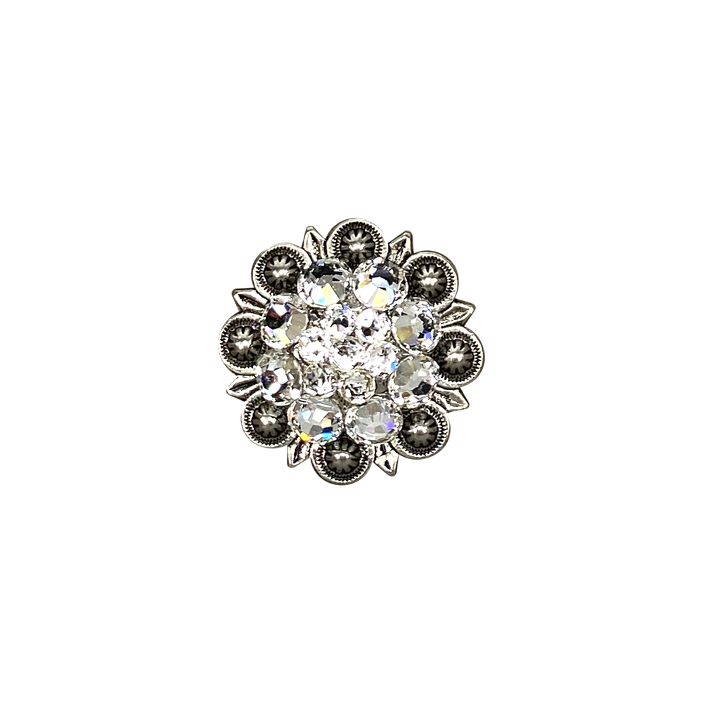 Antique Silver Clear Crystal Conchos - Sizes from 1"- 3" and Buckles