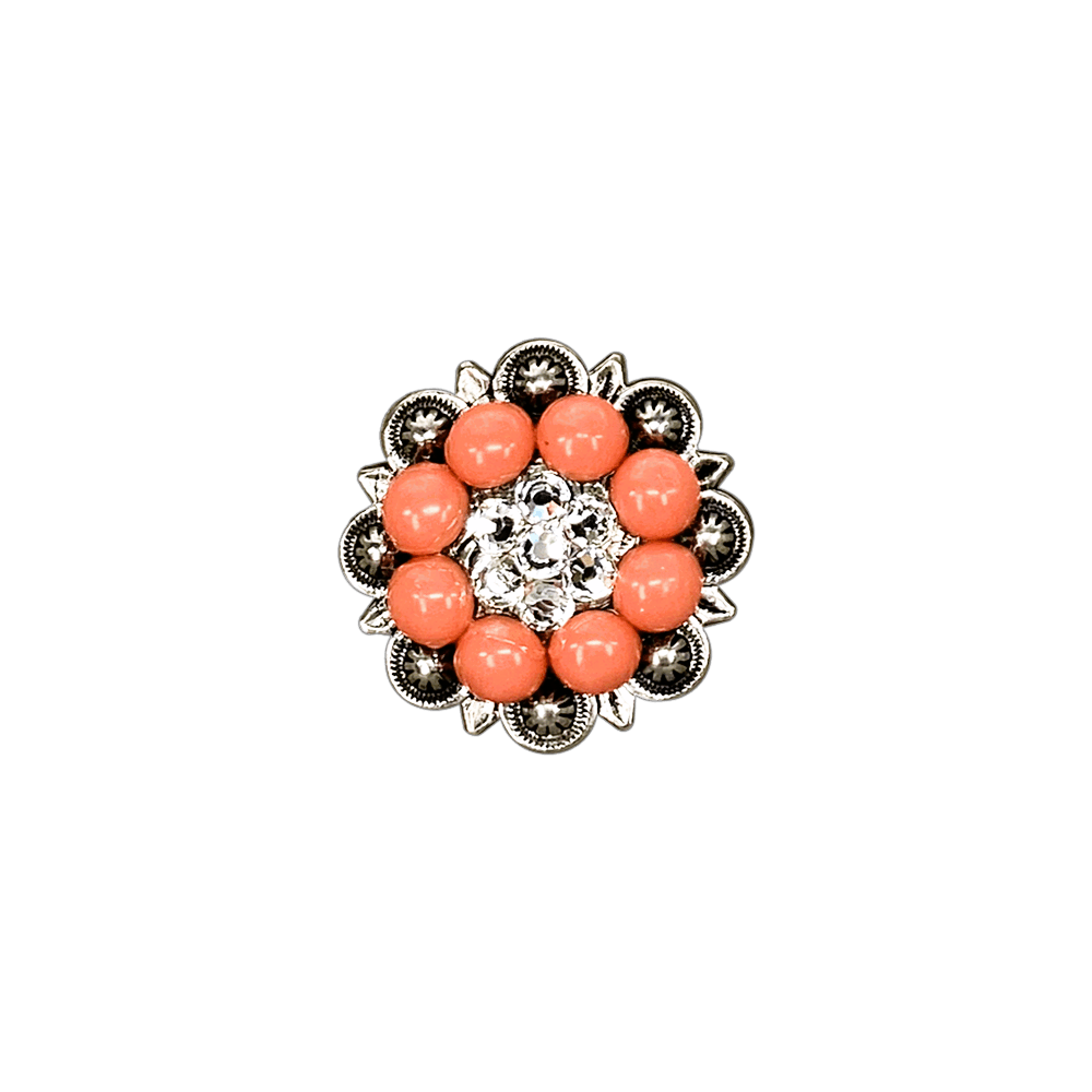 Fashion Coral &amp; Clear Antique Silver 1.25" European Crystal Concho