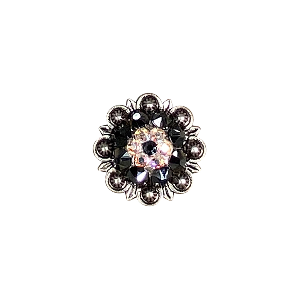 Antique Silver Jet, AB Crystal Conchos - Sizes from 1"- 3" and Buckles