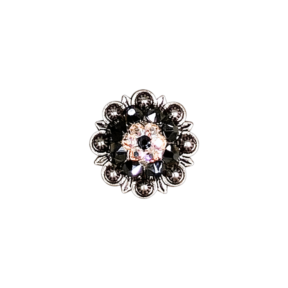 Jet &amp; AB Antique Silver 1.25" European Crystal Concho