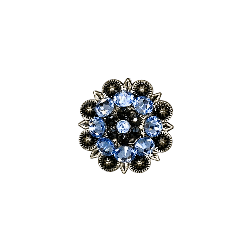 Light Sapphire &amp; Jet Antique Silver 1.25" European Crystal Concho