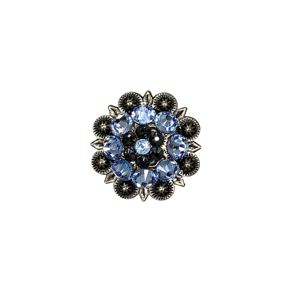 Antique Silver Light Sapphire, Jet Crystal Conchos - Sizes from 1"- 3" and Buckles