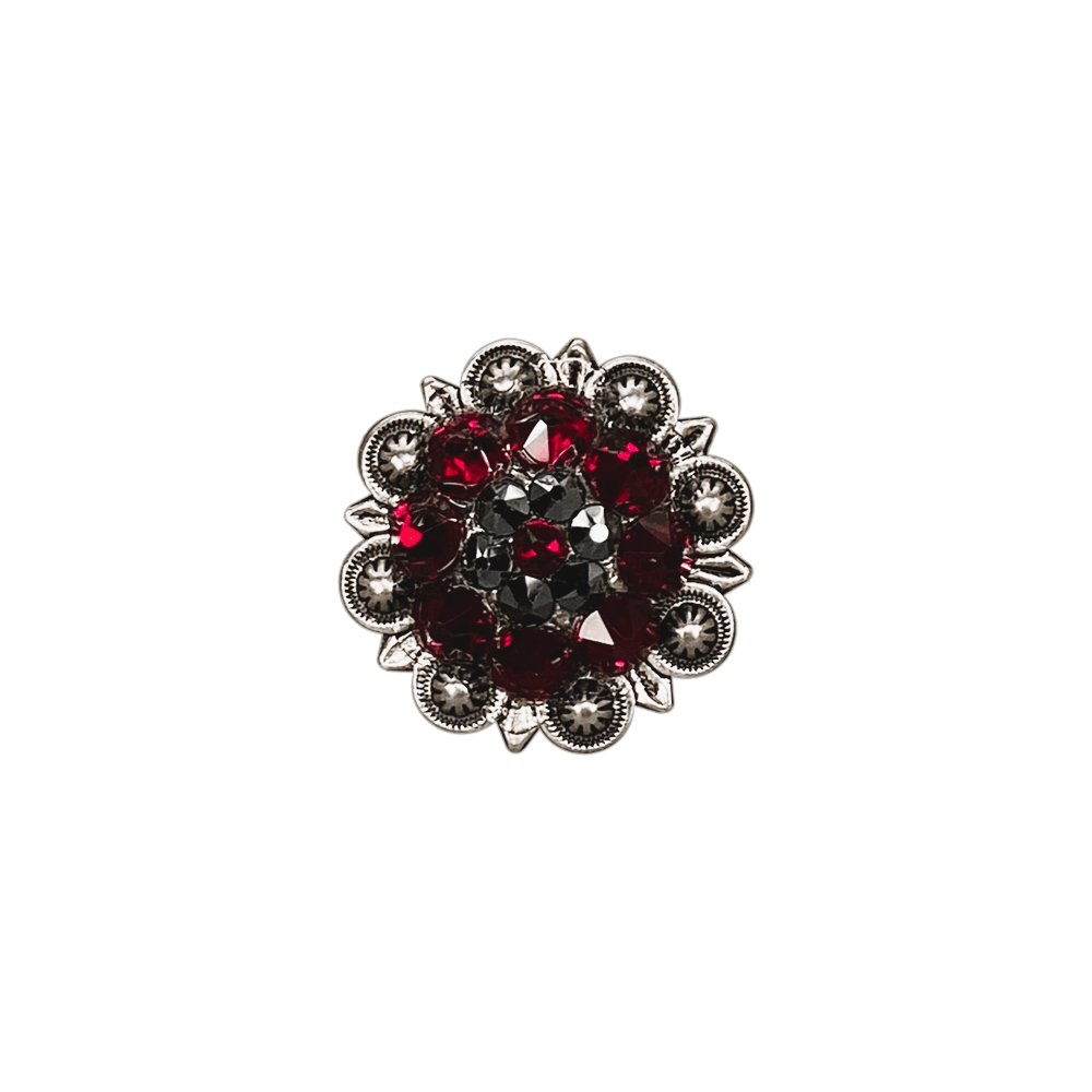 Ruby &amp; Jet Antique Silver 1.25" European Crystal Concho