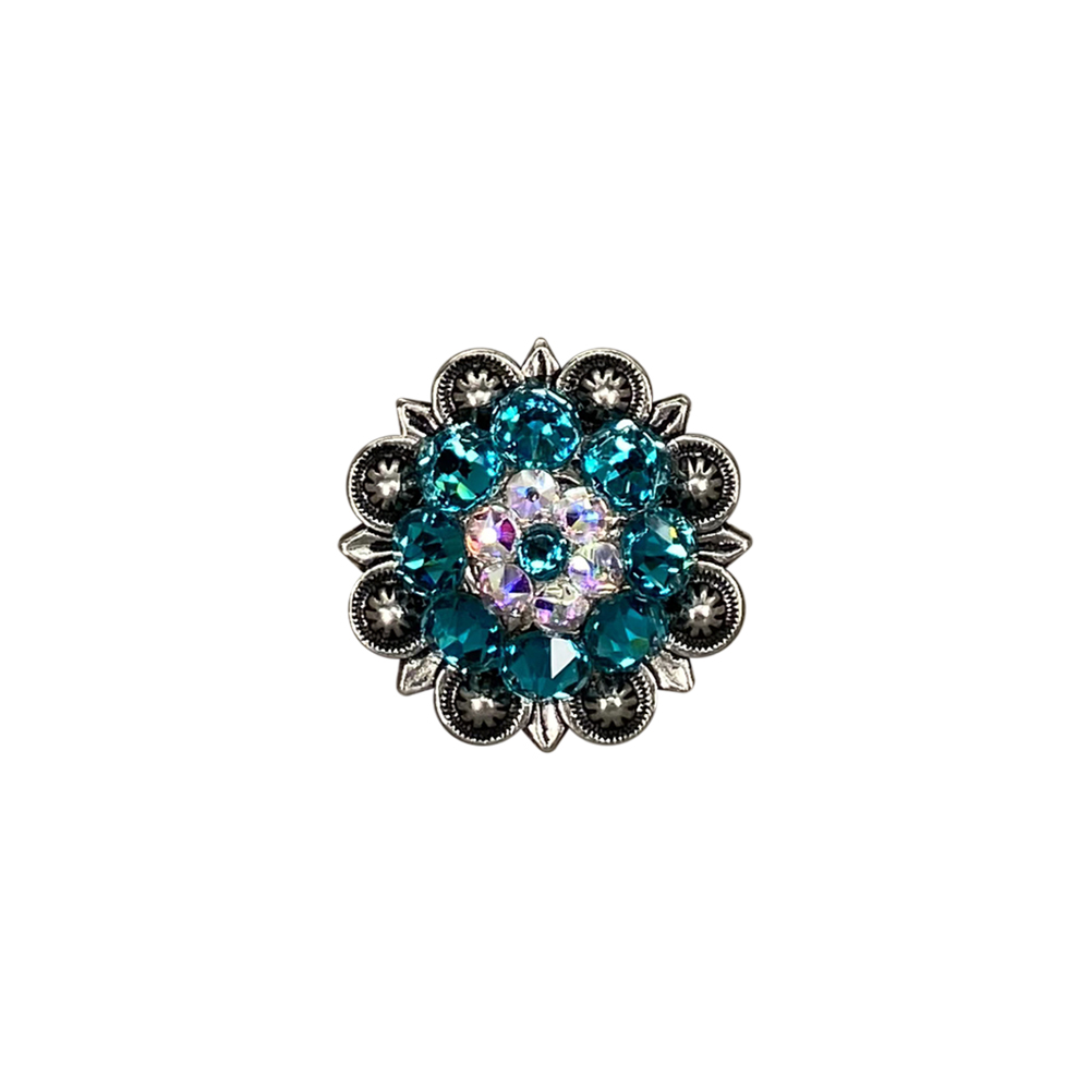 Antique Silver Teal, AB Crystal Conchos - Sizes from 1"- 3" and Buckles