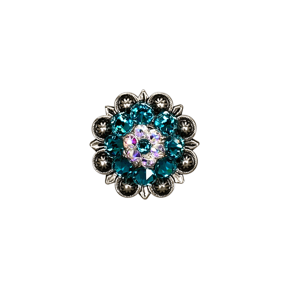 Teal &amp; AB Antique Silver 1.25" European Crystal Concho
