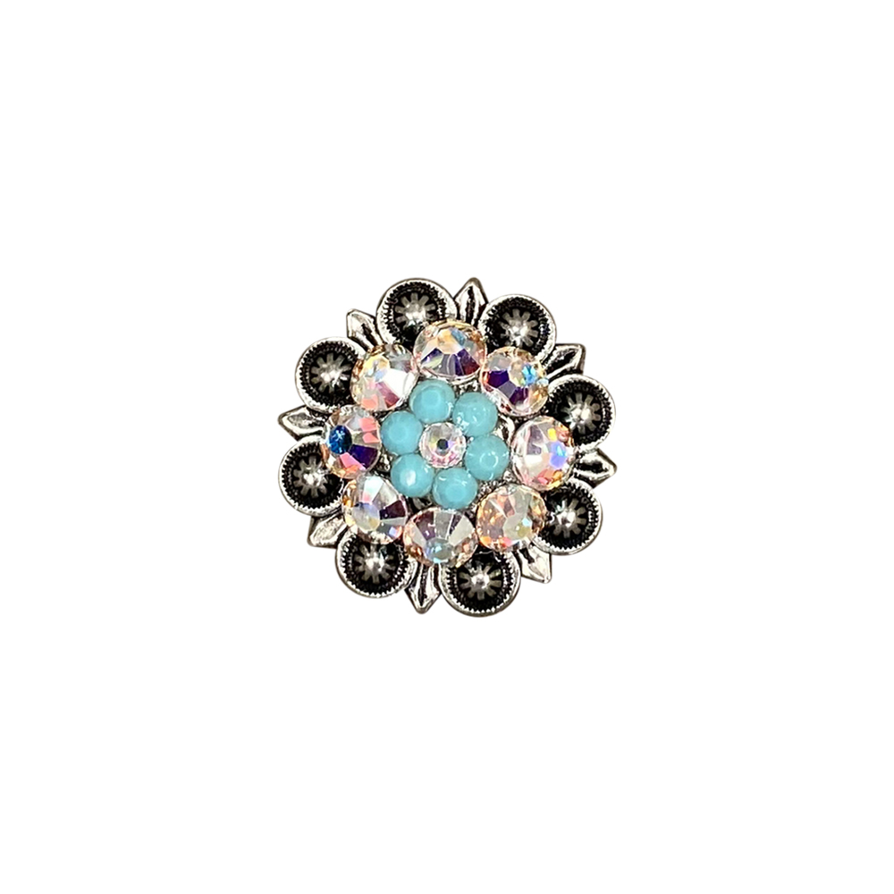 Antique Silver Turquoise, AB Crystal Conchos - Sizes from 1"- 3" and Buckles