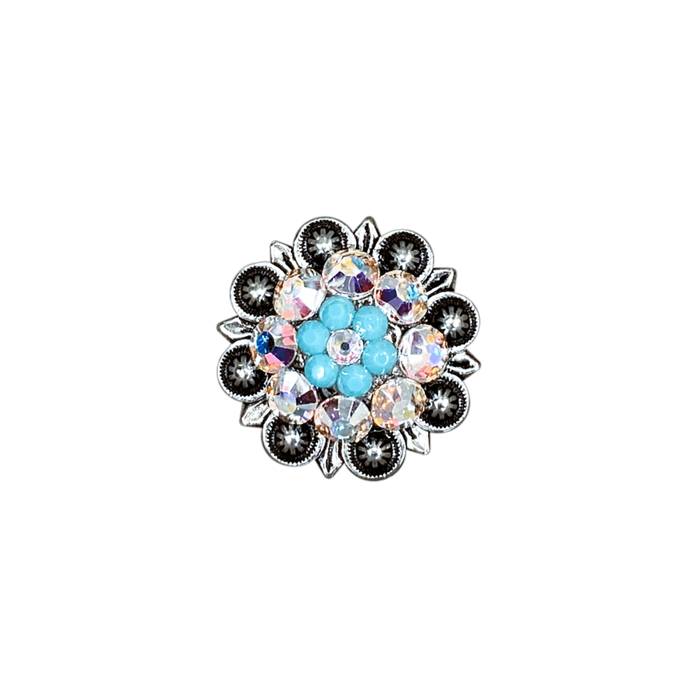 Turquoise &amp; AB Antique Silver 1.25" European Crystal Concho