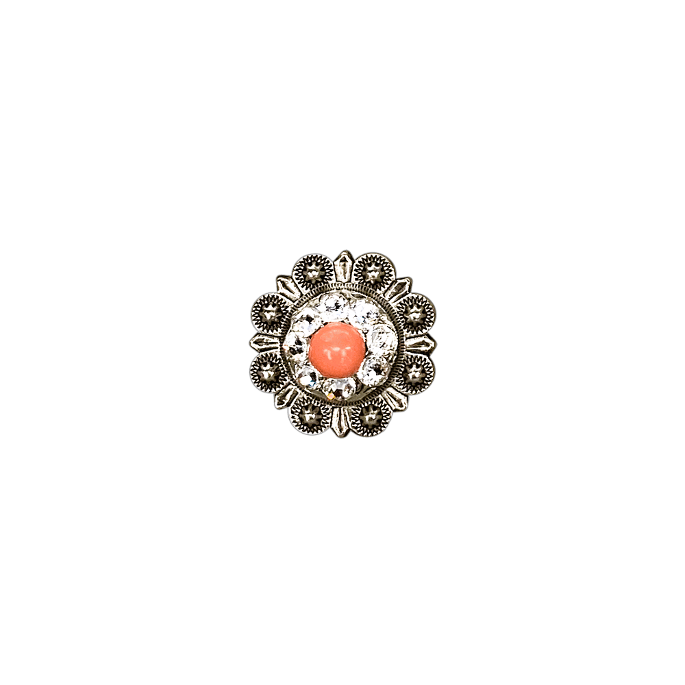 Fashion Coral &amp; Clear Antique Silver 1" European Crystal Concho