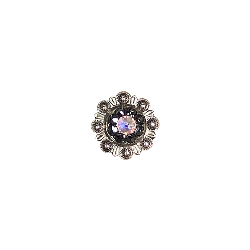 Antique Silver Jet, AB Crystal Conchos - Sizes from 1"- 3" and Buckles