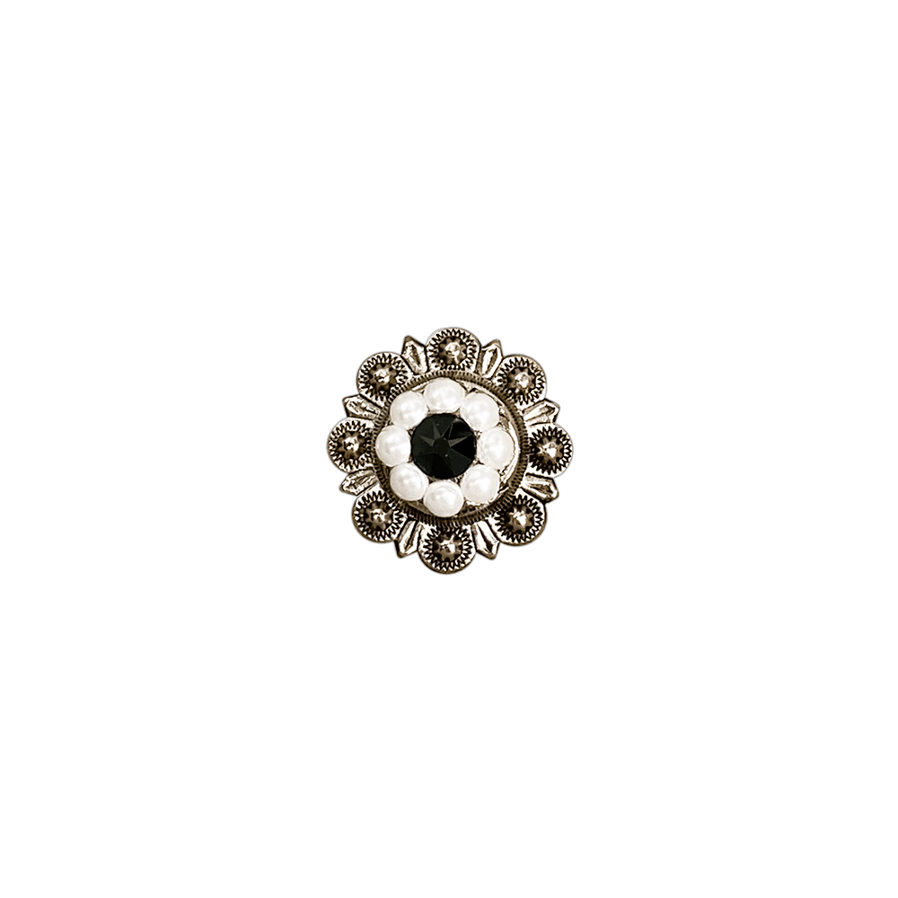 Jet &amp; Pearl Antique Silver 1" European Crystal Concho
