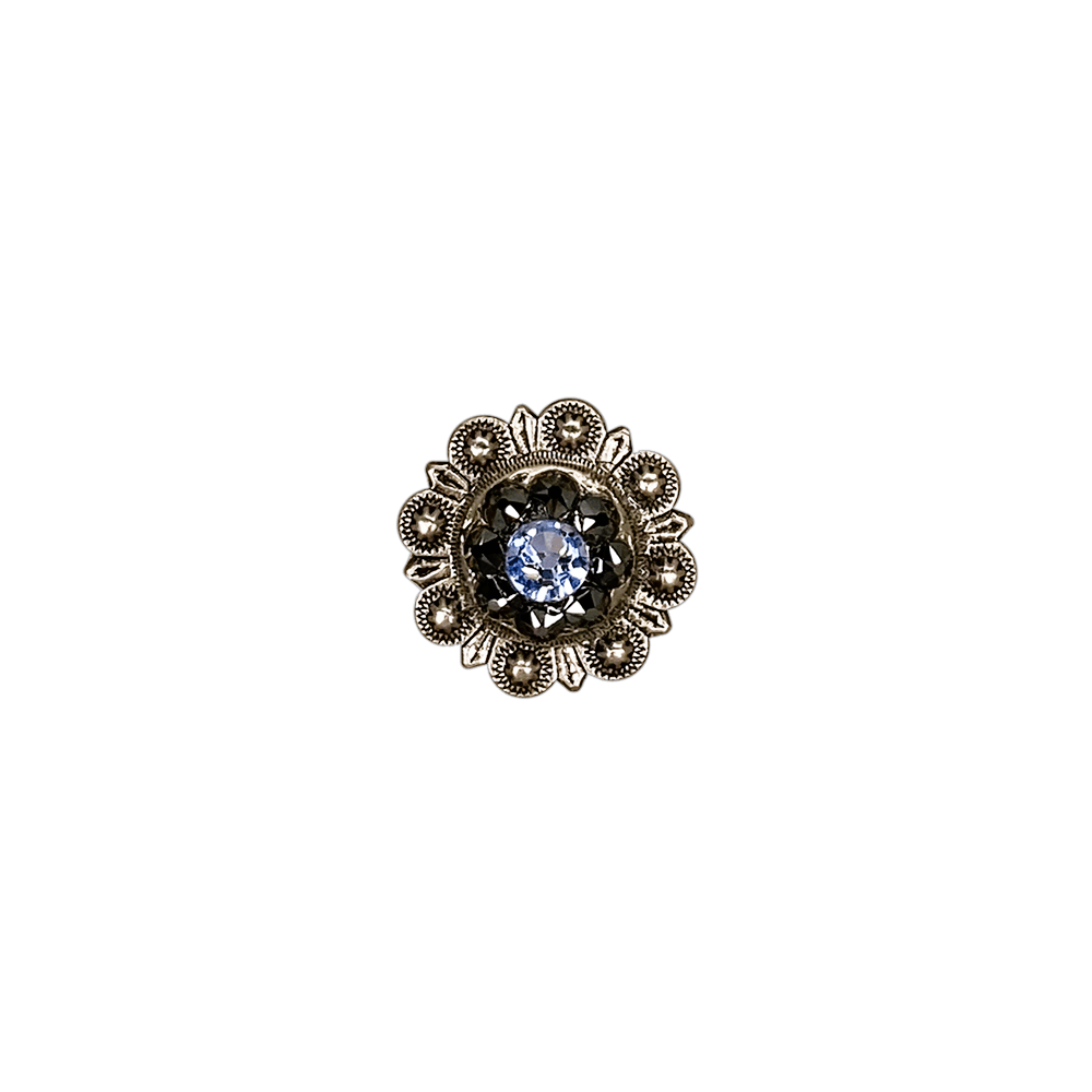 Light Sapphire &amp; Jet Antique Silver 1" European Crystal Concho