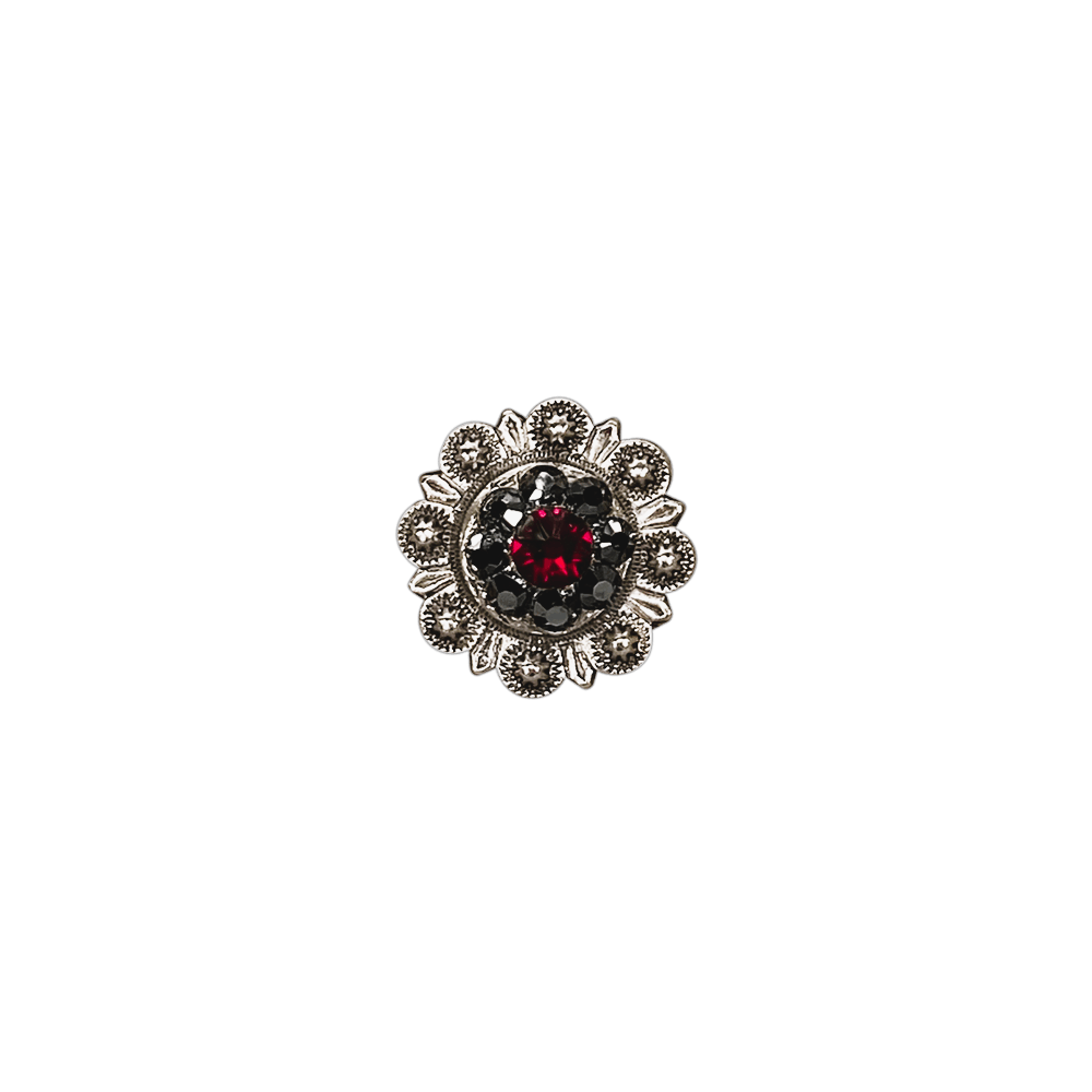 Ruby &amp; Jet Antique Silver 1" European Crystal Concho