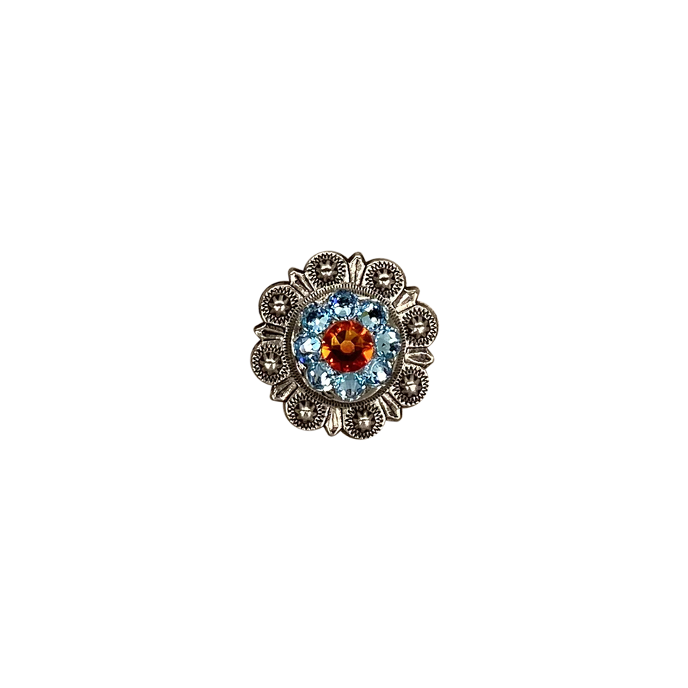 Antique Silver Tie Dye Crystal Conchos - Sizes from 1"- 3" and Buckles