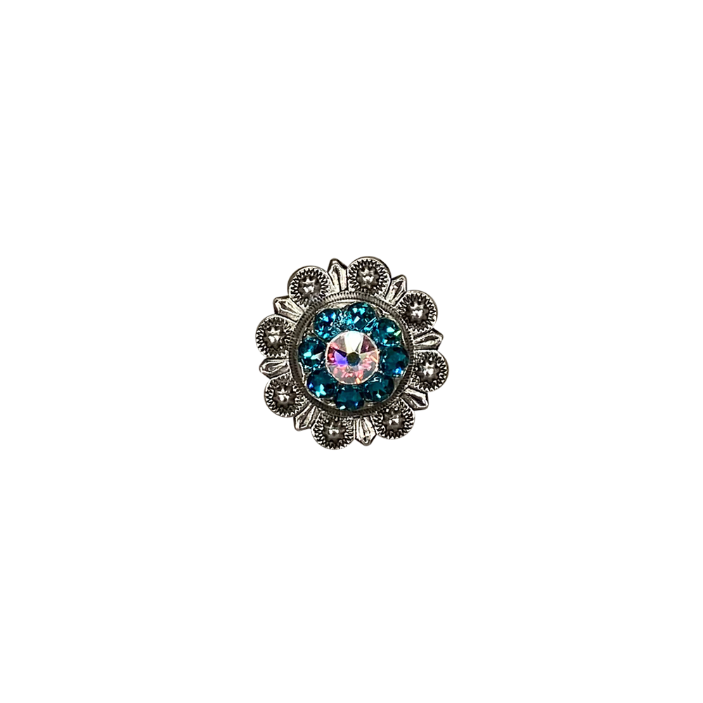 Antique Silver Teal, AB Crystal Conchos - Sizes from 1"- 3" and Buckles