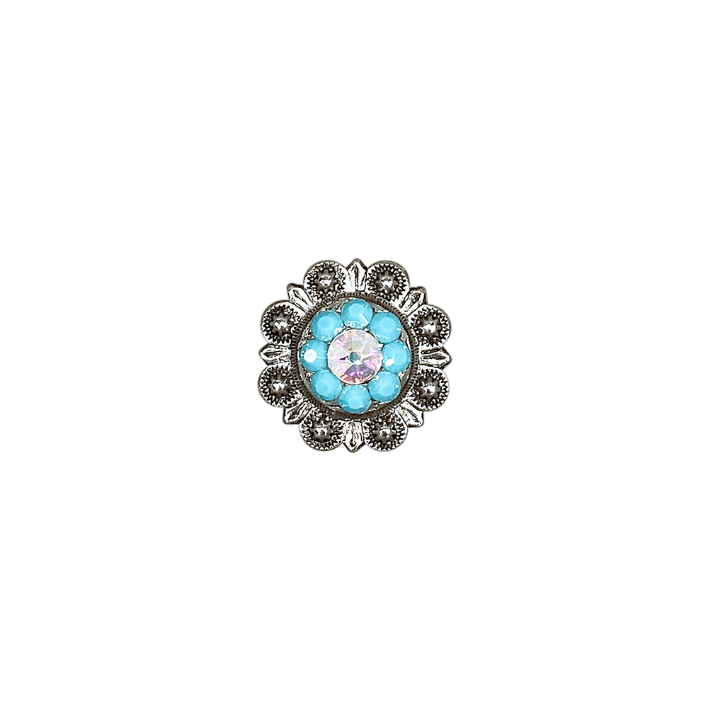 Turquoise &amp; AB Antique Silver 1" European Crystal Concho