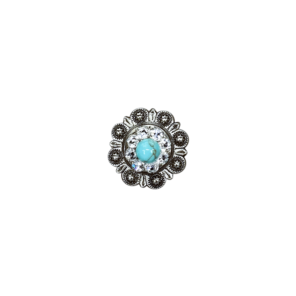 Fashion Turquoise &amp; Clear Antique Silver 1" European Crystal Concho