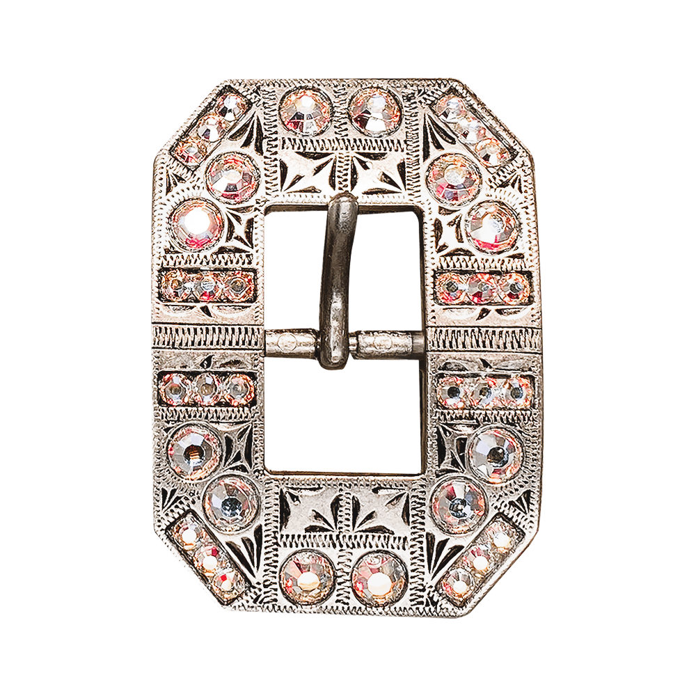 AB Antique Silver European Crystal Square Cart Buckle