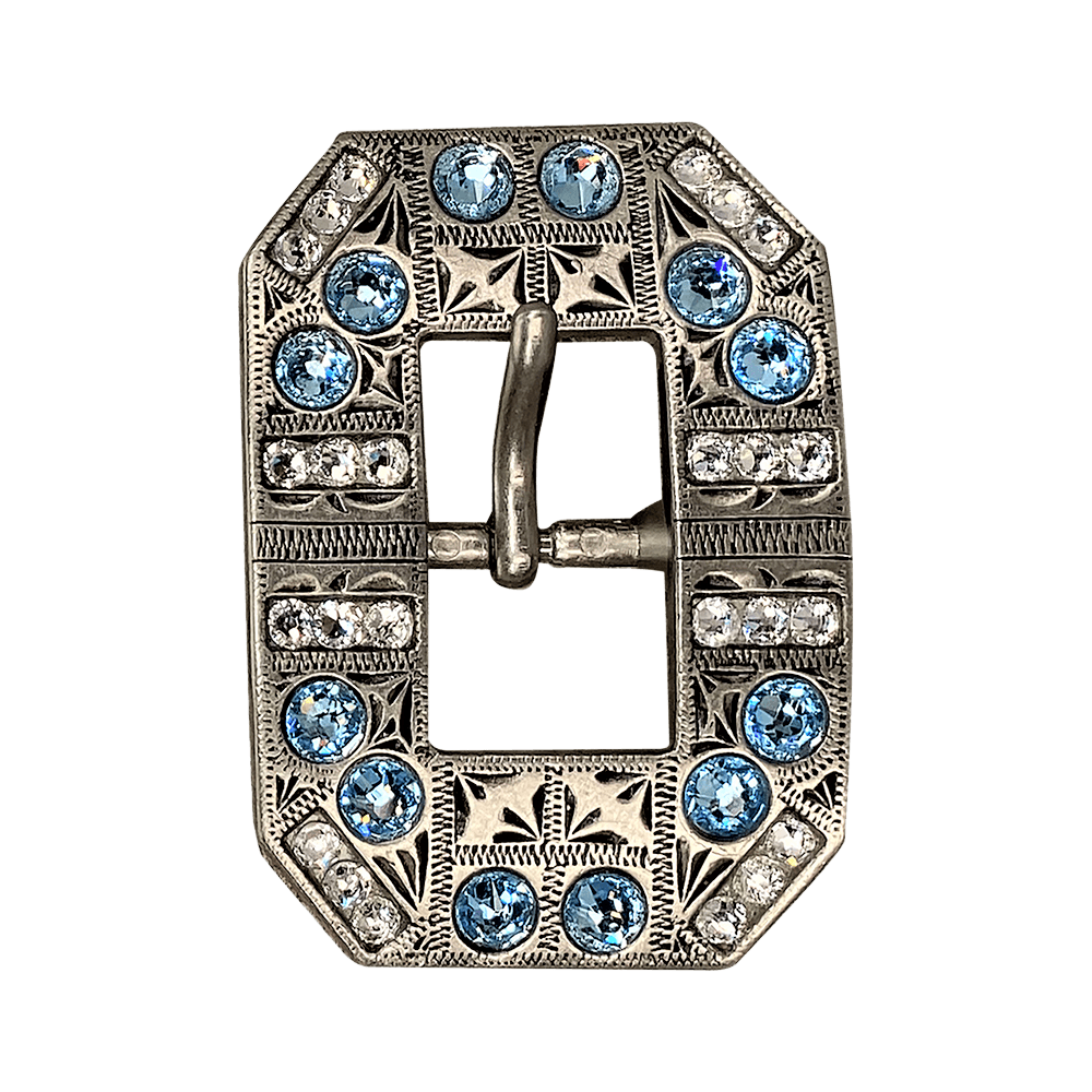 Aqua &amp; Clear Antique Silver European Crystal Square Cart Buckle