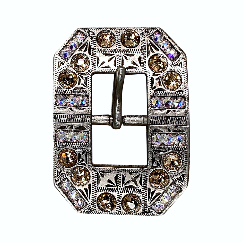 Antique Silver Champagne, AB Crystal Conchos - Sizes from 1"- 3" and Buckles