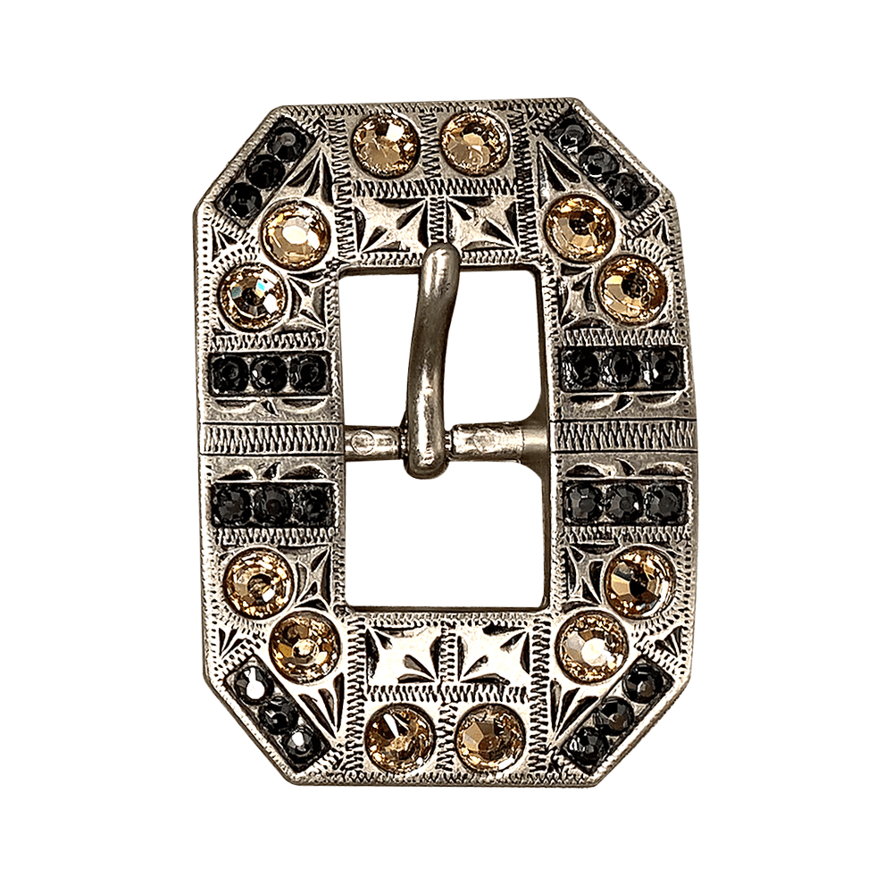 Champagne &amp; Jet Antique Silver European Crystal Square Cart Buckle