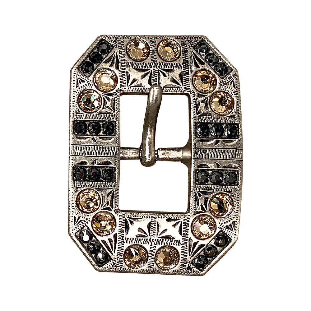 Antique Silver Champagne, Jet Crystal Conchos - Sizes from 1"- 3" and Buckles