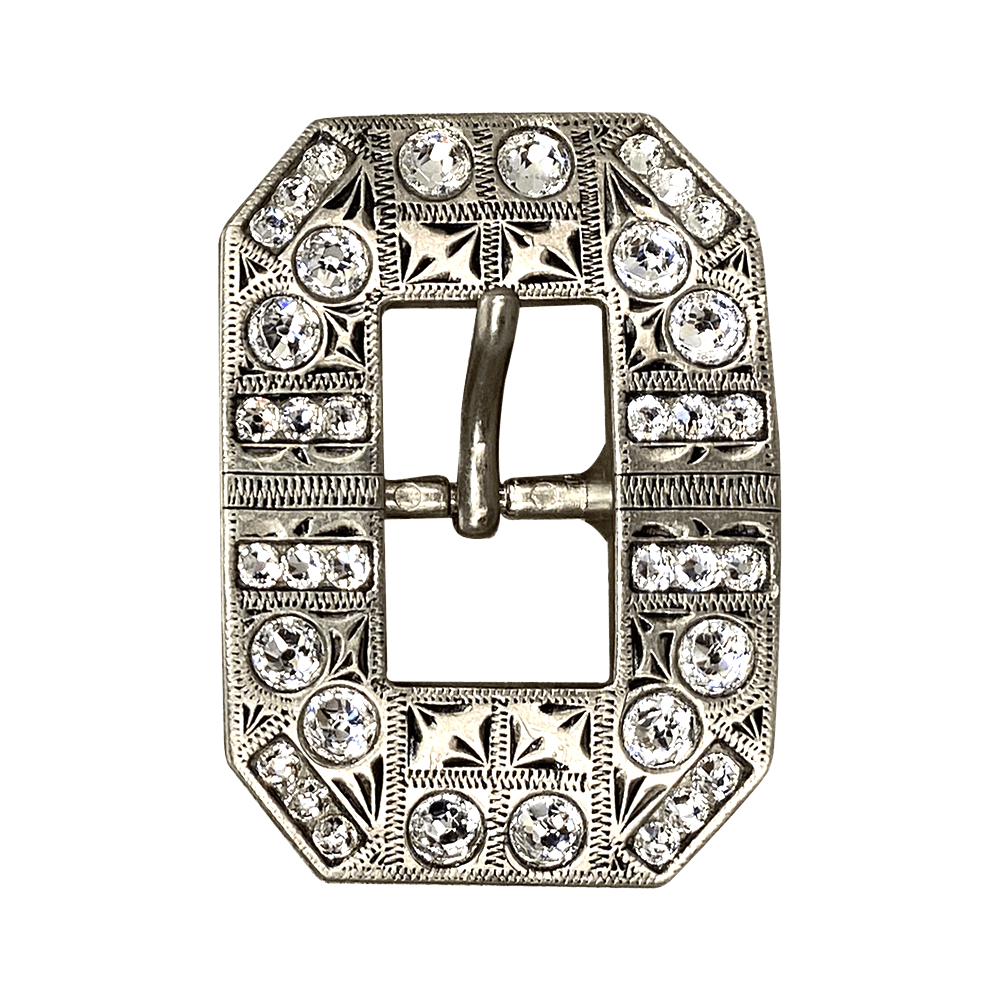Clear Antique Silver European Crystal Square Cart Buckle