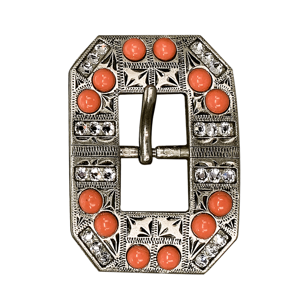 Fashion Coral &amp; Clear Antique Silver European Crystal Square Cart Buckle