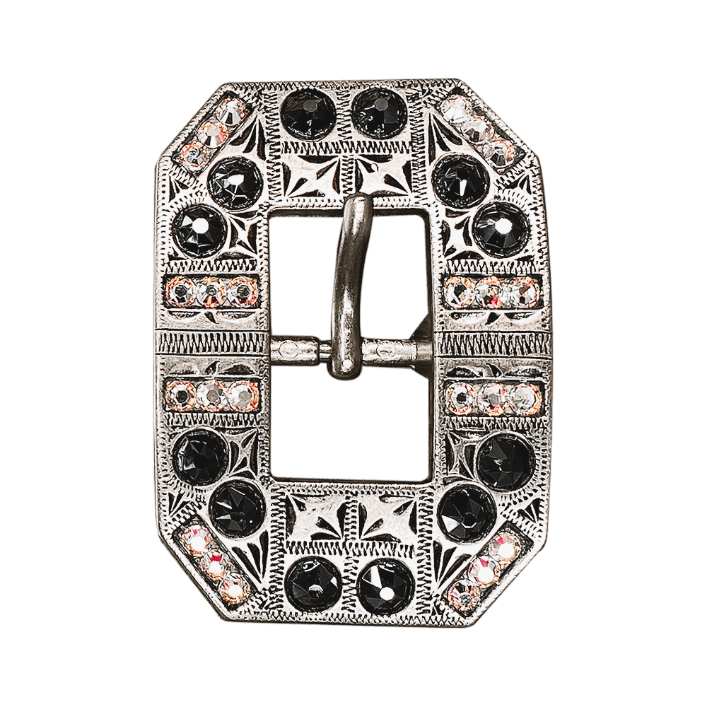 Jet &amp; AB Antique Silver European Crystal Square Cart Buckle