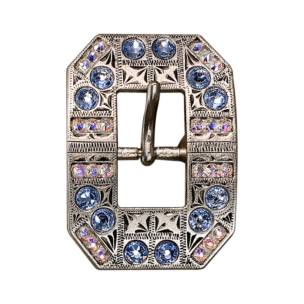 Light Sapphire &amp; AB Antique Silver Square Cart Buckle European Crystal Concho