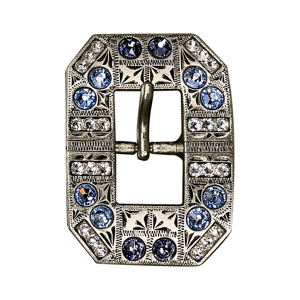 Light Sapphire Clear &amp; Lilac Antique Silver European Crystal Square Cart Buckle