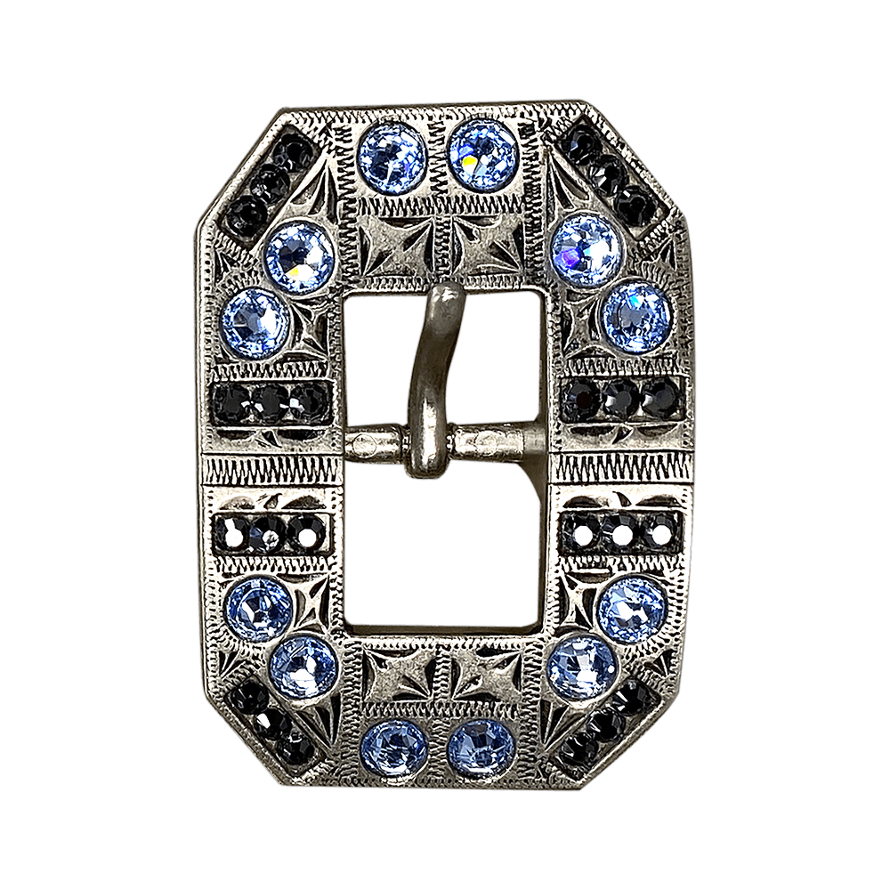 Light Sapphire &amp; Jet Antique Silver Square Cart Buckle European Crystal Concho