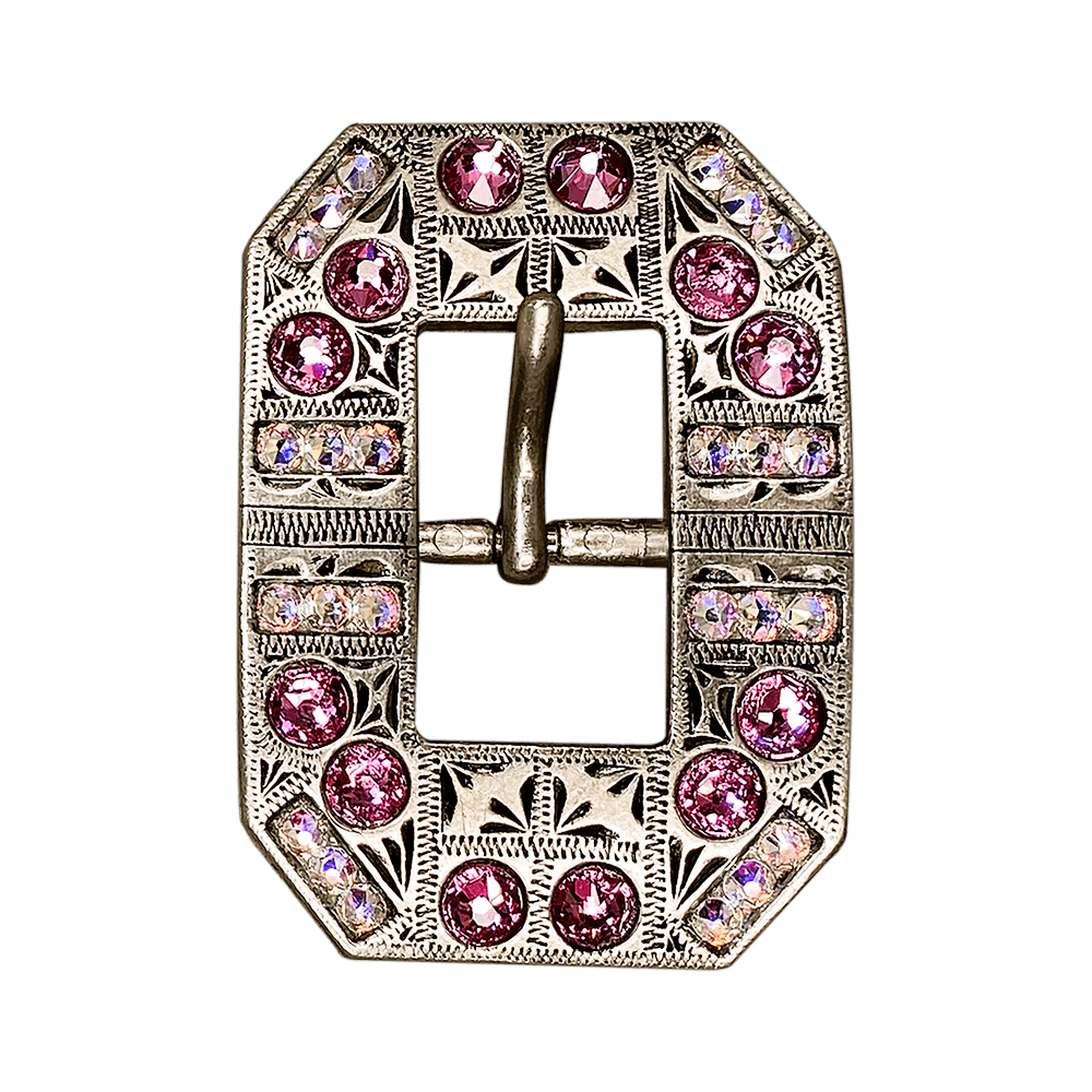 Pink &amp; AB Antique Silver European Crystal Square Cart Buckle
