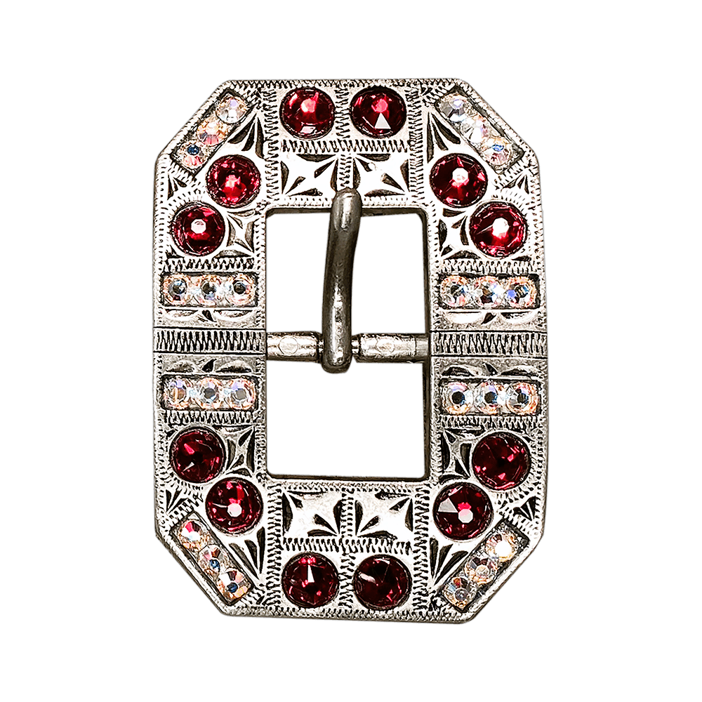Red &amp; AB Antique Silver European Crystal Square Cart Buckle