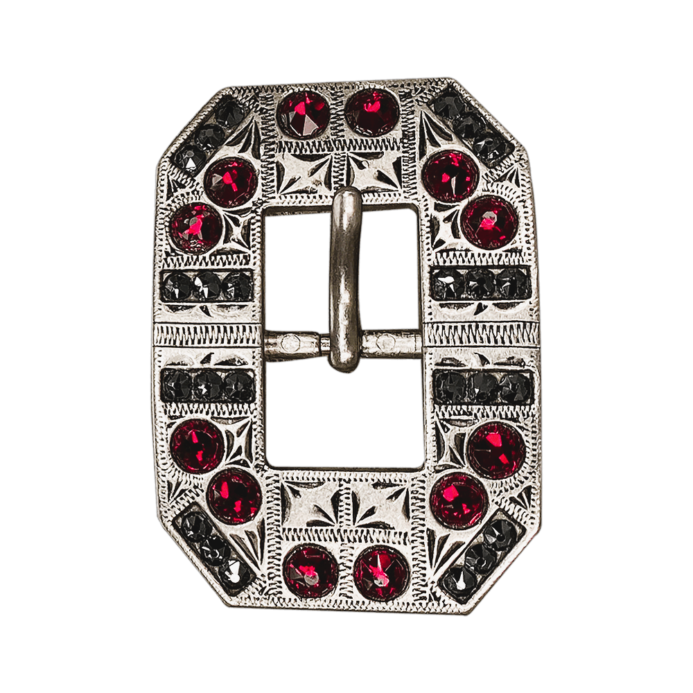 Ruby &amp; Jet Antique Silver European Crystal Square Cart Buckle