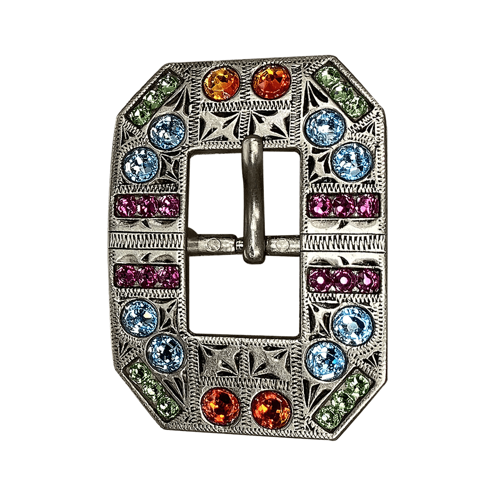 Tie Dye Antique Silver European Crystal Square Cart Buckle
