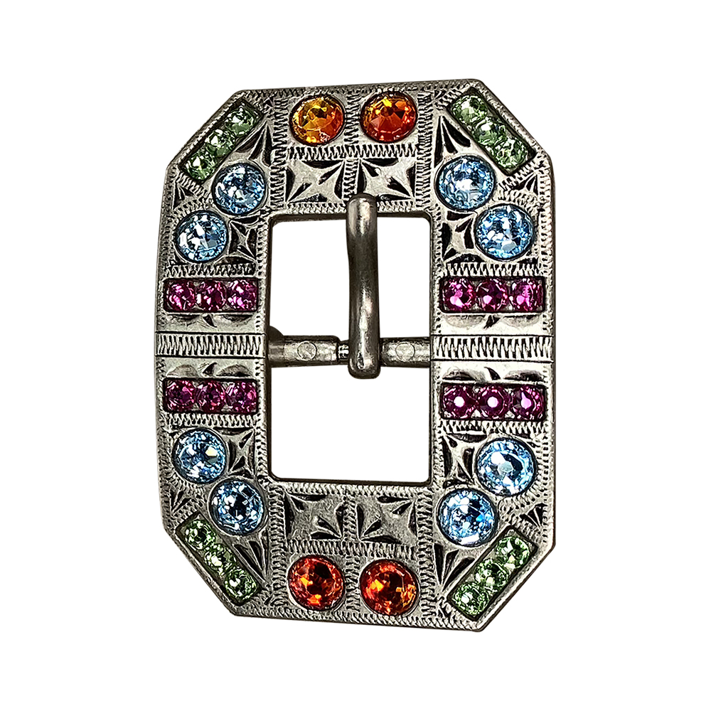 Antique Silver Tie Dye Crystal Conchos - Sizes from 1"- 3" and Buckles