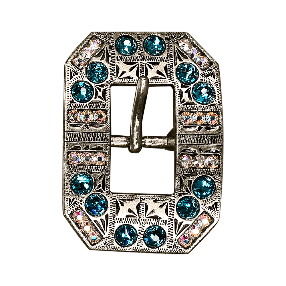 Teal &amp; AB Antique Silver European Crystal Square Cart Buckle