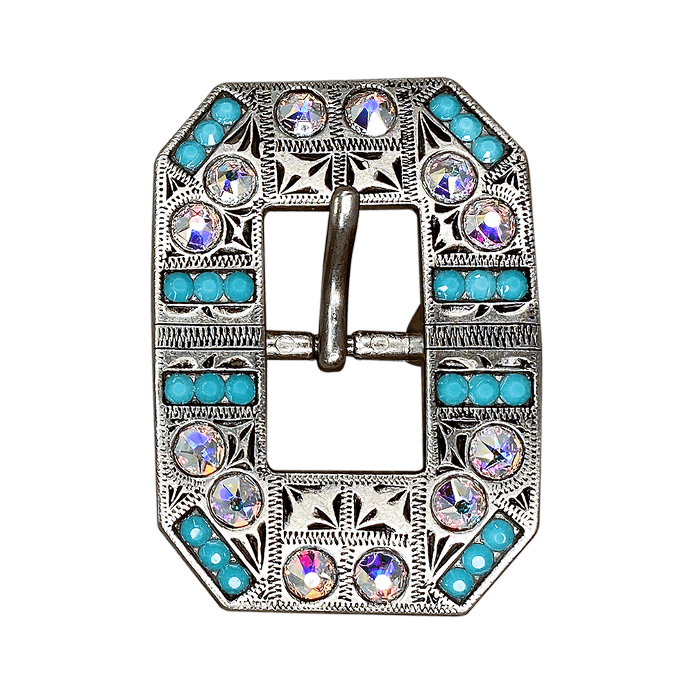 Turquoise &amp; AB Antique Silver European Crystal Square Cart Buckle