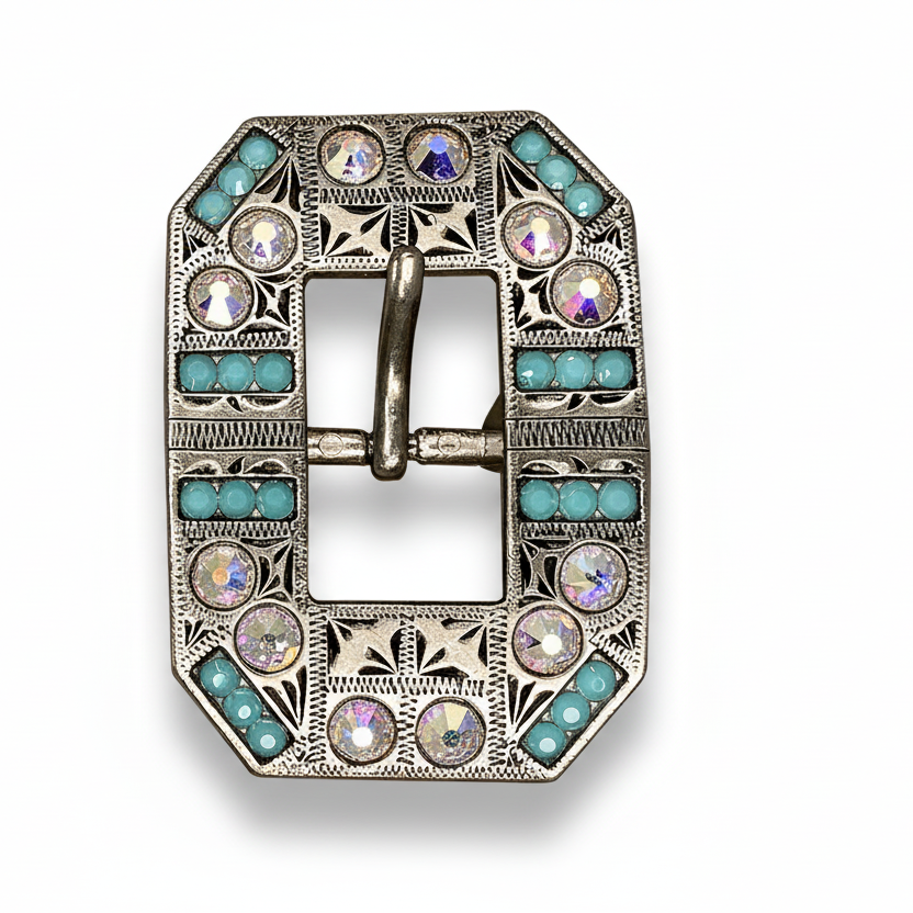 Antique Silver Turquoise, AB Crystal Conchos - Sizes from 1"- 3" and Buckles