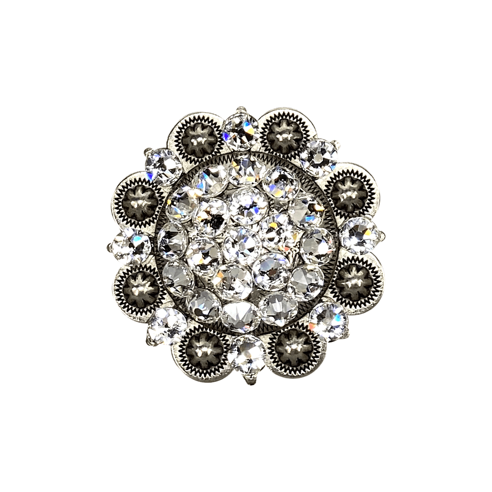 Clear Antique Silver 2" European Crystal Concho