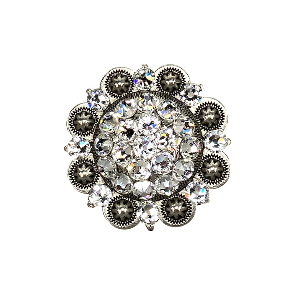 Antique Silver Clear Crystal Conchos - Sizes from 1"- 3" and Buckles