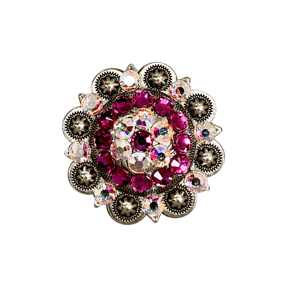 Fuchsia &amp; AB Antique Silver 2" European Crystal Concho