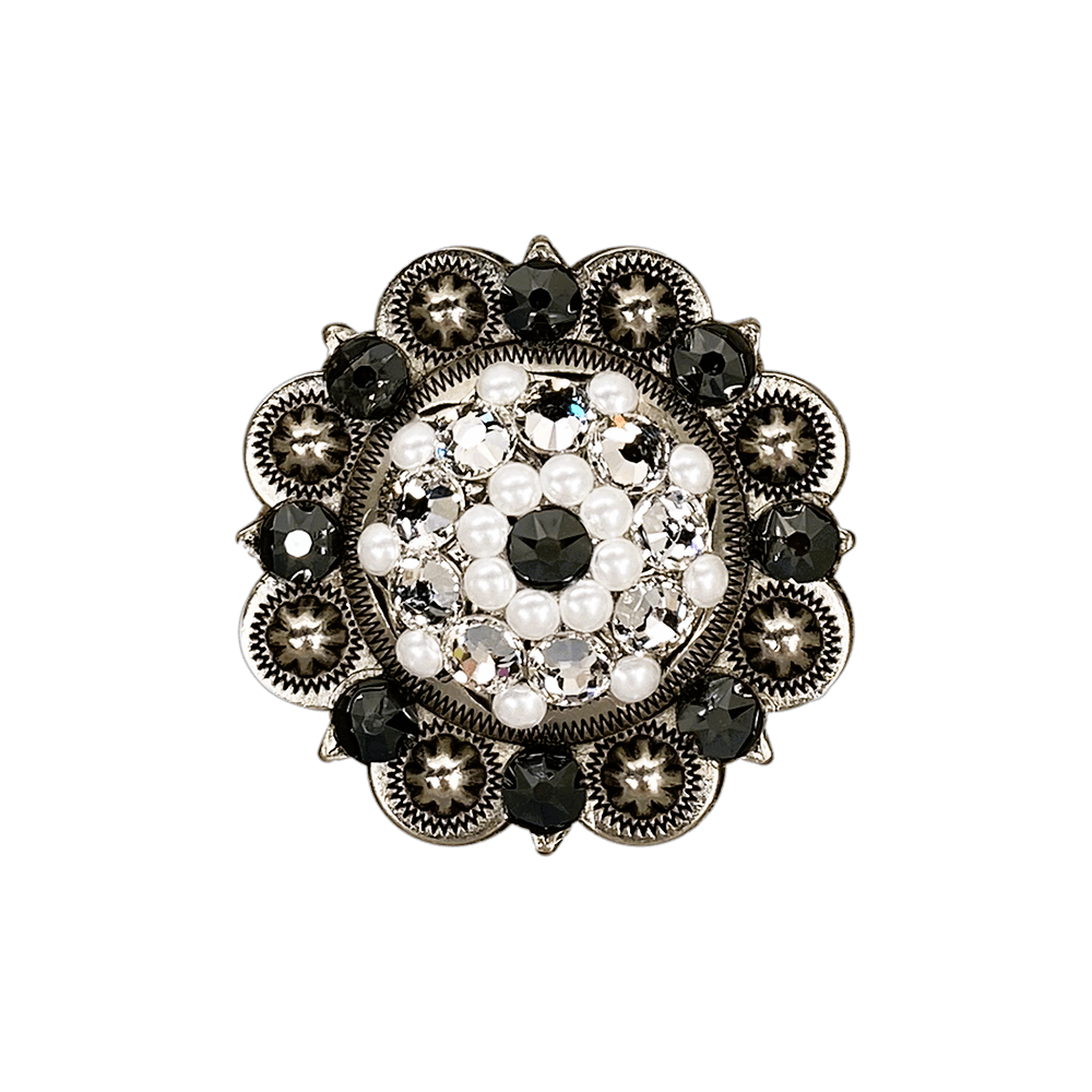 Jet, Pearl &amp; Clear Antique Silver 2" European Crystal Concho