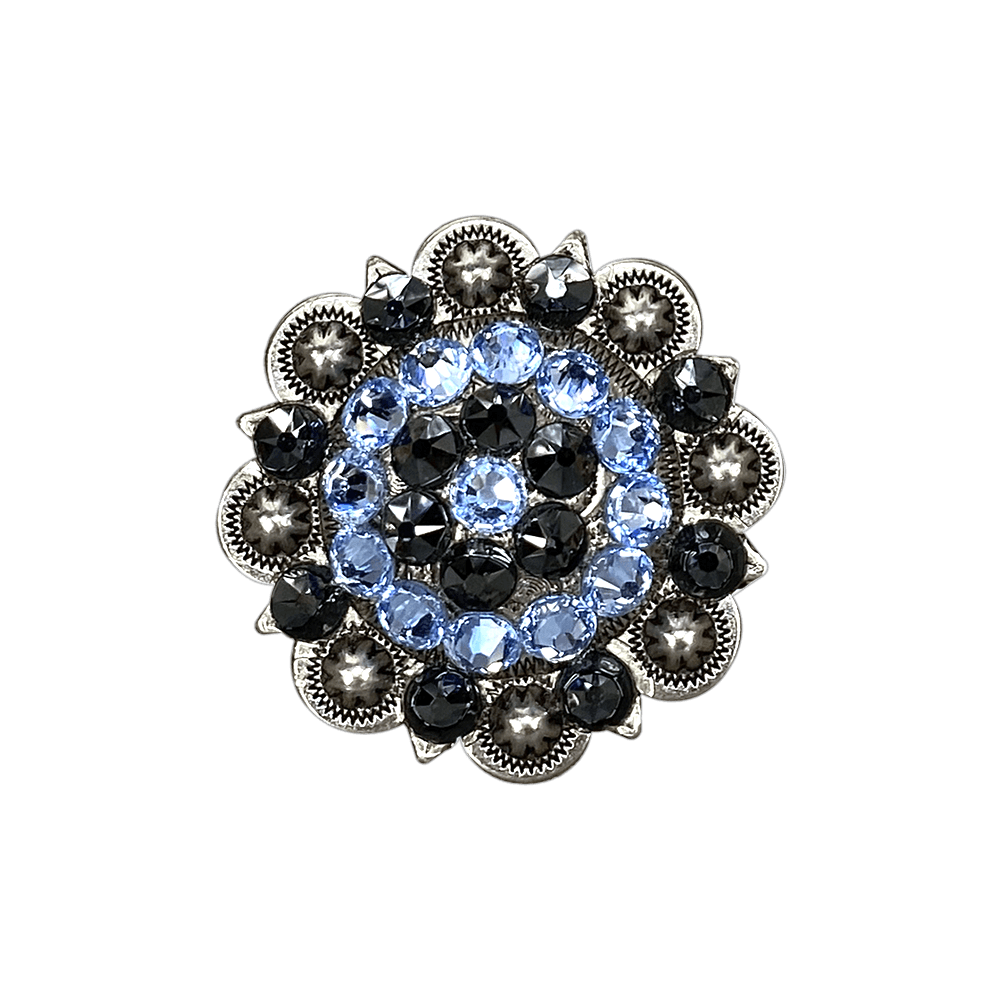 Light Sapphire &amp; Jet Antique Silver 2" European Crystal Concho