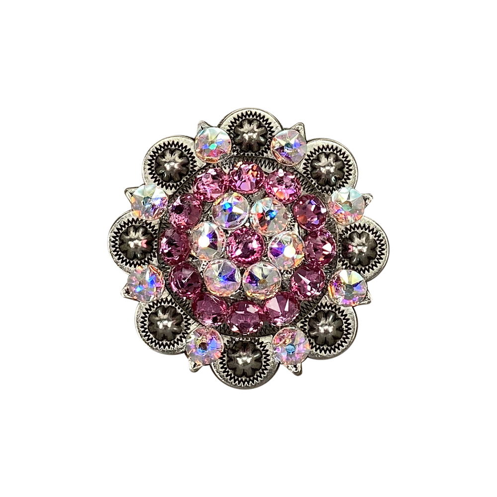 Antique Silver Pink, AB Crystal Conchos - Sizes from 1"- 3" and Buckles
