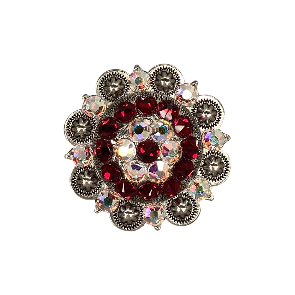 Antique Silver Ruby, AB Crystal Conchos - Sizes from 1"- 3" and Buckles