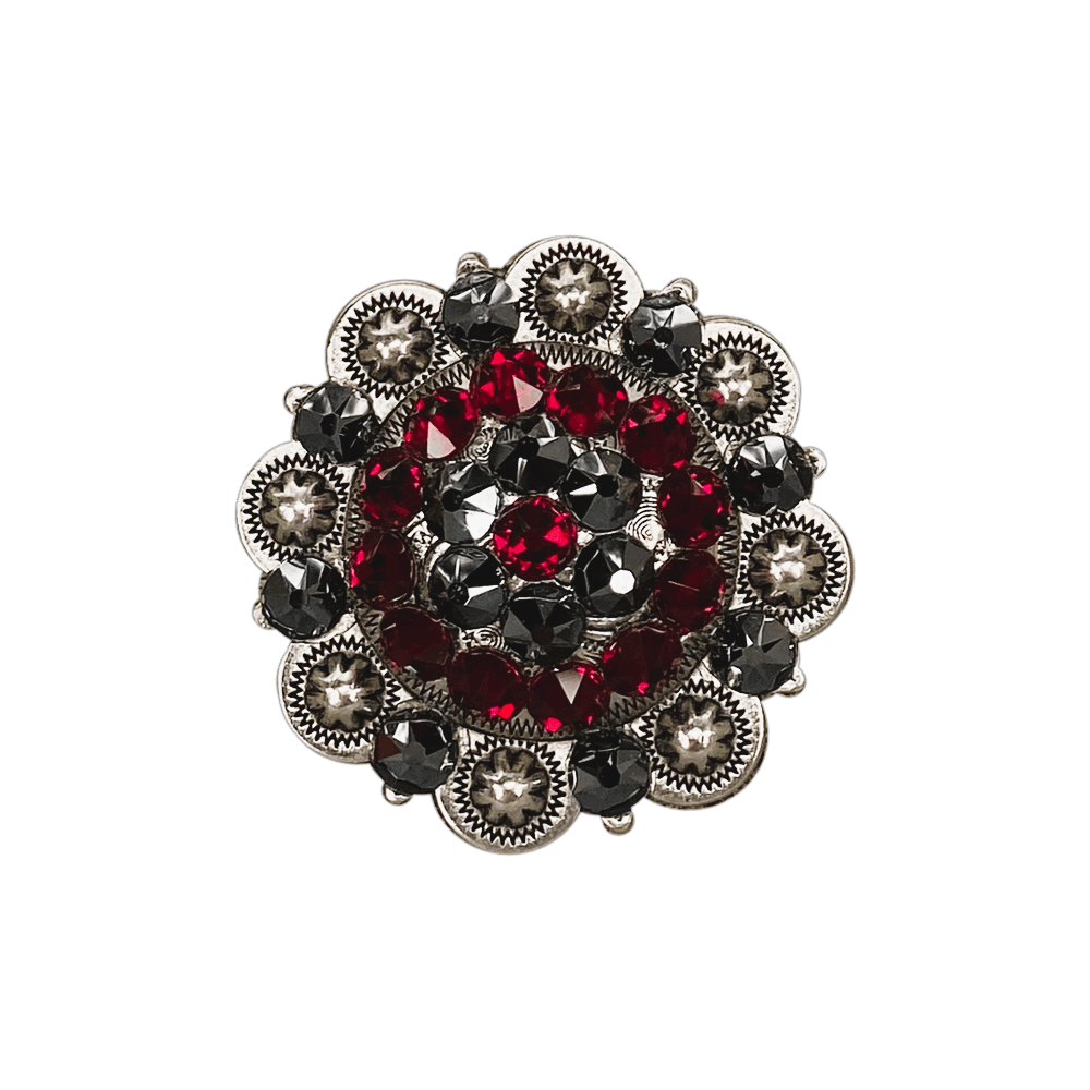 Ruby &amp; Jet Antique Silver 2" European Crystal Concho