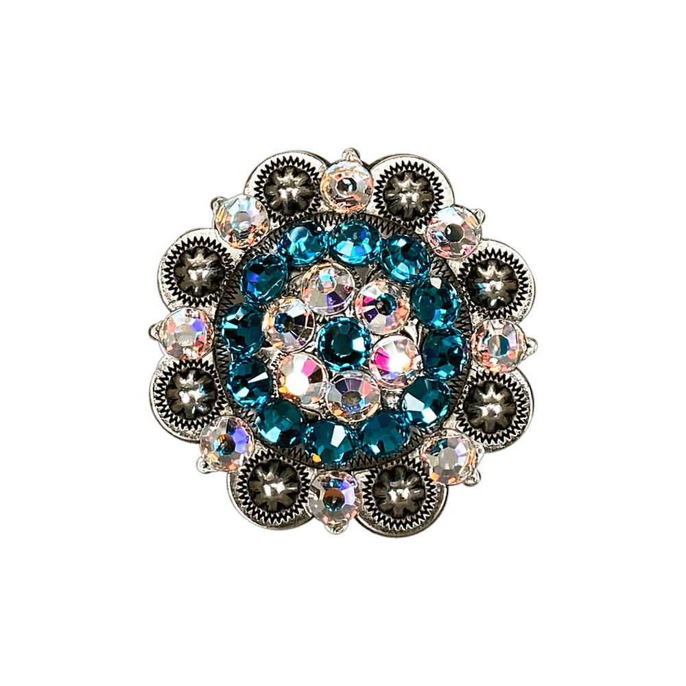 Teal &amp;  AB Antique Silver 2" European Crystal Concho