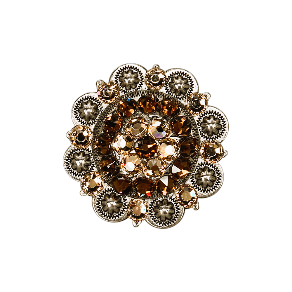 Topaz &amp; Champagne Antique Silver 2" European Crystal Concho