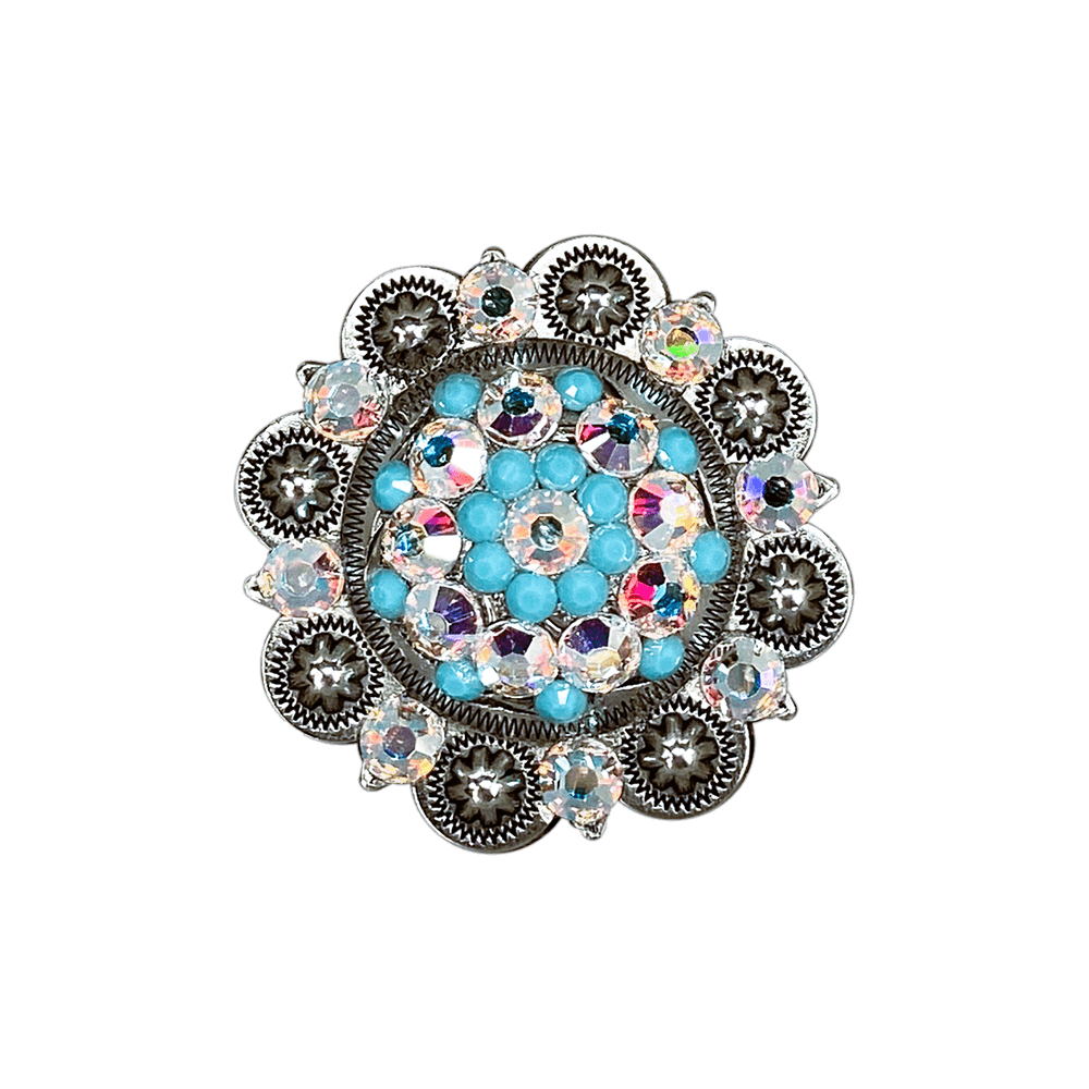 Turquoise &amp; AB Antique Silver 2" European Crystal Concho